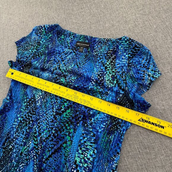 Connected Apparel Dress Blue Abstract Print 10 Petite Short Sleeves Stretchy - Picture 7 of 10